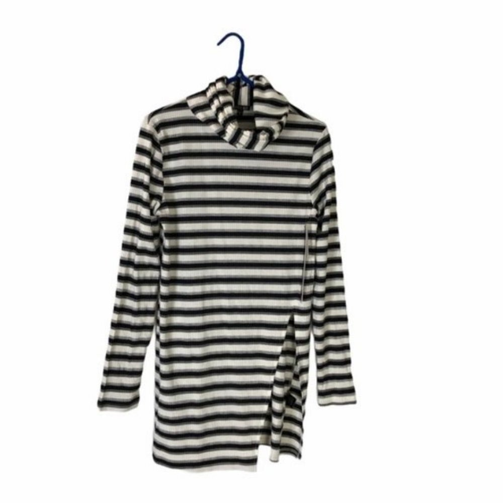Copper Key Striped Metallic Ribbed Knit Turtleneck
